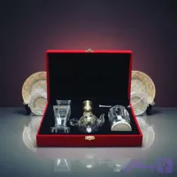 جعبه کادویی زعفران پک هدیه مدل مخمل با ظرف یک مثقال و قوری ،هاون و زعفران ساب