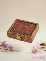 جعبه چوبی زعفران با ظرف فلزی 5گرم و هاون برنجی
