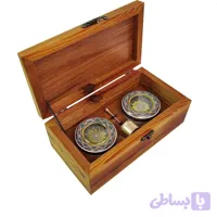جعبه لوکس چوبی زعفران - پک هدیه زعفران دو خاتم 3گرم و هاون برنجی