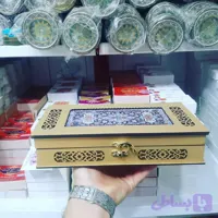 جعبه هدیه زعفران - چوبی دو خاتم پنج گرم و هاون نقلی