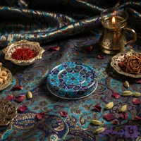 قوطی فلزی زعفران طرح فیروزه ای دو طرفه