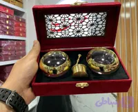 جعبه مخملی زعفران طرح دو مروارید روچوبی