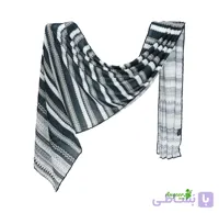 شال نخی میله ای سفید مشکی کد 2089