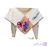 روسری ابریشم توییل مجلسی صورتی نسکافه ای طرح گوچی کد 1324