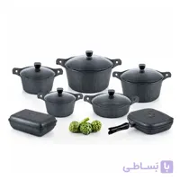 سرویس قابلمه 14 پارچه گرانیتی ریور طرح سنگ طوسی مدل 3778