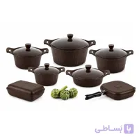 سرویس قابلمه 14 پارچه گرانیتی ریور طرح سنگی قهوه ای مدل 3777