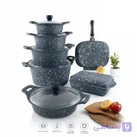 سرویس قابلمه 14 پارچه دورو گرانیت طرح سنگ ریور مدل 3779