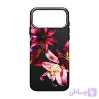 قاب مینیمال چرمی طرح لیلیوم صورتی با زمینه مشکی IPHONE 17PROMAX