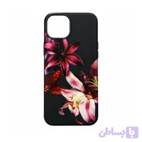 قاب مینیمال چرمی طرح لیلیوم صورتی با زمینه مشکی IPHONE 16PROMAX