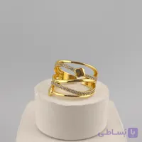 انگشتر فری سایز استیل طرح گل چهارپر طلایی