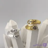 انگشتر زنانه استیل طرح شیاردار نگین کریستالی
