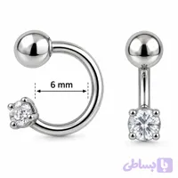 پیرسینگ اسمایل حلقه‌ای نقره‌ای تک نگین کد SMILE-22