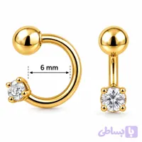 پیرسینگ اسمایل حلقه‌ای طلایی تک نگین کد SMILE-19