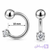 پیرسینگ اسمایل حلقه‌ای نقره‌ای تک نگین کد SMILE-24