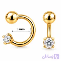 پیرسینگ اسمایل حلقه‌ای طلایی تک نگین کد SMILE-20
