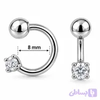 پیرسینگ اسمایل حلقه‌ای نقره‌ای تک نگین کد SMILE-23