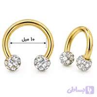 پیرسینگ اسمایل حلقه‌ای طلایی دو سر گوی نگین‌دار کد SMILE-16