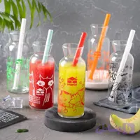 بطری شیشه ای نی دار چاپدار مانیا مدل هانا