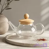قوری زعفران پیرکس ساده درب بامبو