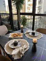 زیربشقابی کتان با نوار ریشه دار