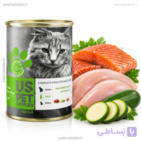 کنسرو گربه یو اس پت طعم مرغ و سالمون و کدوسبز خالص(430گرم) - فروشگاه پت شاپ طبیعت
