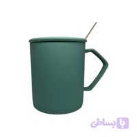 ماگ قهوه رنگ سبز دودی مات قاشق دار