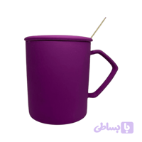 ماگ قهوه رنگ بنفش مات قاشق دار