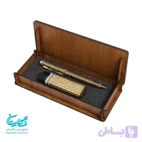 خودکار و فندک خاتم کاری با جعبه چوبی