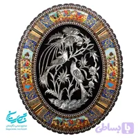 تابلو قلمزنی با قاب بیضی 46 در 56 طرح نقاشی چوگان