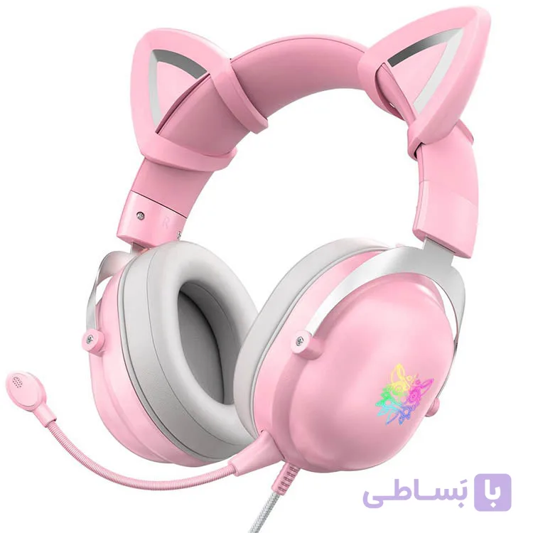 هدفون مخصوص بازی اونیکوما مدل X11 صورتی طرح Cat Ears RGB