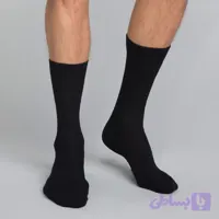 جوراب ساق بلند ساده مشکی نخی مردانه سایز 39 تا 44