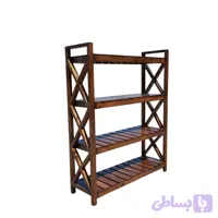 کتابخانه چوبی و استند دکوراتیو چوبی چهار طبقه مدل ضربدری