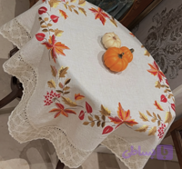 رومیزی وینتیج برگ پاییزی اروپایی، گلدوزی شده با دست