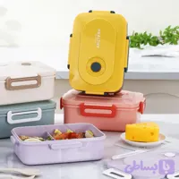 لانچ باکس و ظرف غذا مستطیل سوپاپ دار ساده گنجایش 1200 میل – بدنه سرمه ای درب زرد
