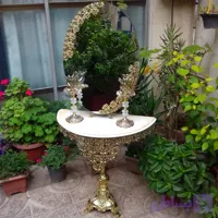 سرویس کامل اینه و شمعدان عروس و جهیزیه ، ایینه گل شکوفه برگی دوبل طرح برنز
