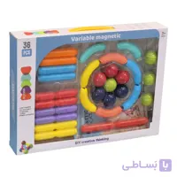 ساختنی مگنتی میله و مهره درشت مدل Variable Magnetic کد YK038، تعداد 36 قطعه، 26 قطعه میله مگنتی رنگی، 10 قطعه مهره رنگی