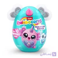 عروسک سورپرایزی رینبوکورنز RainBocoRns سری Axolotlcorn با گوش های سفید نقره ای