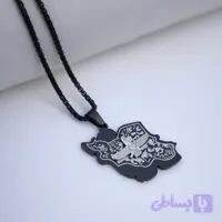 گردنبند نقشه ایران با نشان فروهر مشکی استیل همراه زنجیر ویتالی