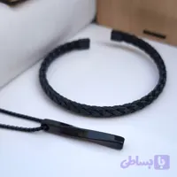 ست گردنبند و بنگل پسرانه مشکی استیل