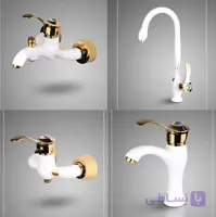 ست کامل شیرآلات شیذر مدل اسمارت سفید طلایی