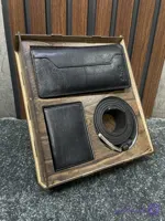 ست کیف و کمر بند چرم مشکی 03