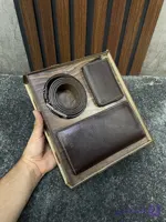 ست کیف و کمر بند چرم قهوه ای