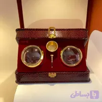 پک هدیه زعفران چرمی ۱ مثقالی | 2 ظرف شمس و هاون برنجی