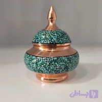 قندان مسی فیروزه کوبی شده 10 سانتی (پک عمده 12عددی)