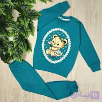 بلوز شلوار بچگانه دخترانه خرس گیپور سایز 40 تا 45 | سبزآبی