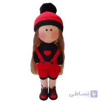 عروسک مدل روسی طرح دختر شلوارک پیشبندی قلب دار ارتفاع ۳۰ سانتی متر