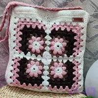 کیف مکرومه ماهتیسا انار گل سفید صورتی قهوه ی مدل 8753