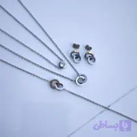 نیم ست دخترانه دولاین ظریف نقره ای استیل همراه دستبند