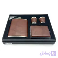 ست قمقمه جیبی 2شات 240ccجاسیگاری چرم کد L550411