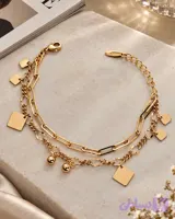دستبند دو لاین آویز گوی و مربع ژوپینگ